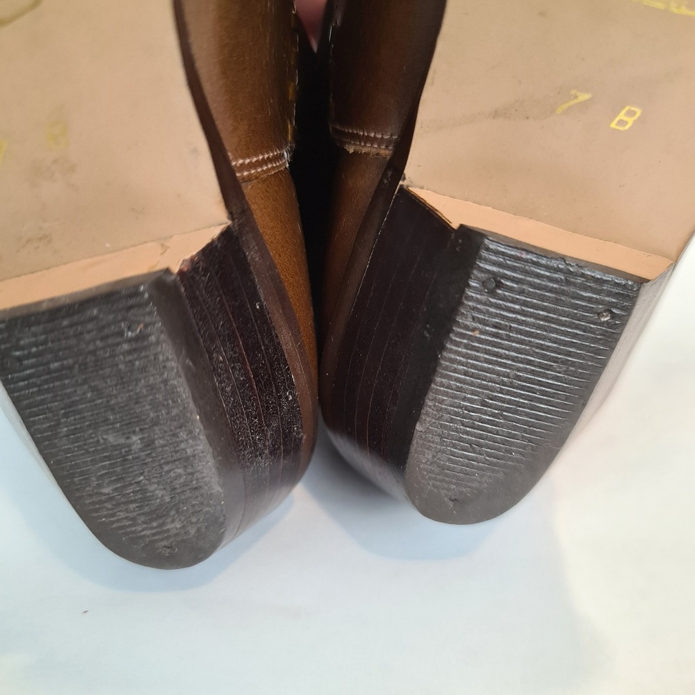 Connie Vintage Brown Leather Slouch Tall Boots 7B Pointed Toe Whipstitch Brazil - Picture 9 of 11